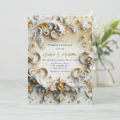 Luxe Barokke Stijl Wit Goud Huwelijk Kaart (Staand voorkant)