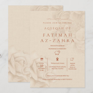 Luxe Beige Bloem Islamitische Aqeeqah Baby Meisje Kaart