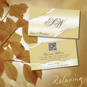 Luxe Beige Cream Curved Lines Monogram QR-code Visitekaartje