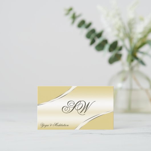 Luxe Beige Cream Curved Lines Monogram QR-code Visitekaartje (Staand voorkant)