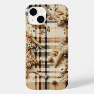 Luxe Beige Plaid Hoesje met Gesneden Herfst Bloeme