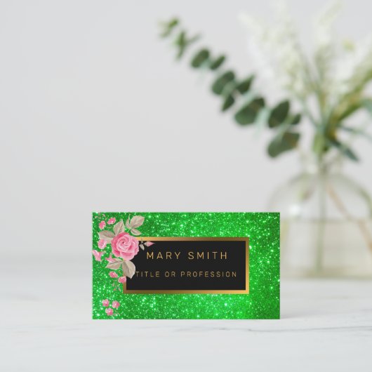 Luxe Best Popular Green Gold Glitter Visitekaartje (Staand voorkant)