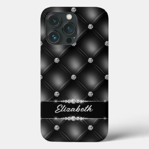 Luxe Black Bling Sparkle Diamond Aangepaste naam iPhone 13 Pro Hoesje