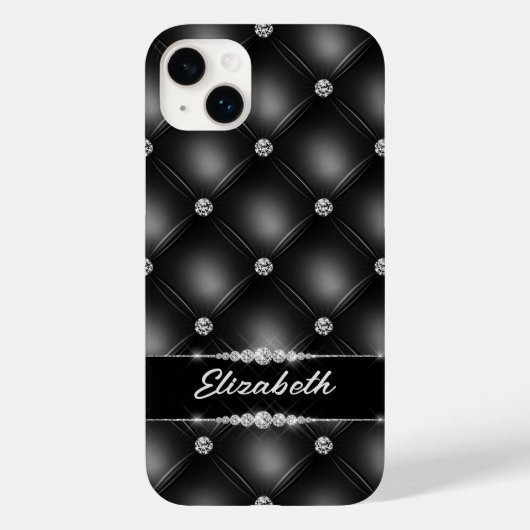 Luxe Black Bling Sparkle Diamond Aangepaste naam Case-Mate iPhone Case (Achterkant)