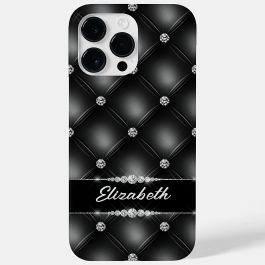 Luxe Black Bling Sparkle Diamond Aangepaste naam Case-Mate iPhone Case (Achterkant)