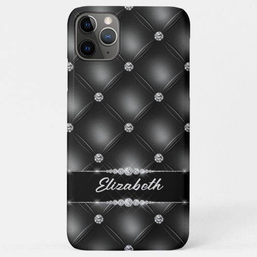 Luxe Black Bling Sparkle Diamond Aangepaste naam Case-Mate iPhone Case (Achterkant)