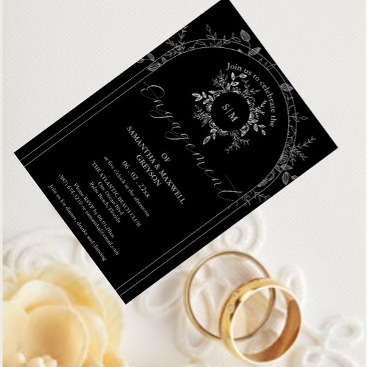 Luxe Black élégant fiançailles Invitation