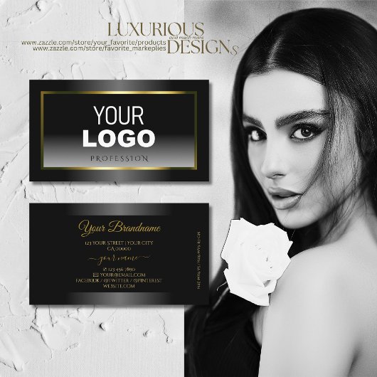 Luxe Black en White Gradient Gold Lijst Logo Visitekaartje