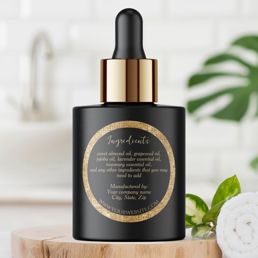 Luxe Black & Faux Gold Glitter Ingrediënten Label