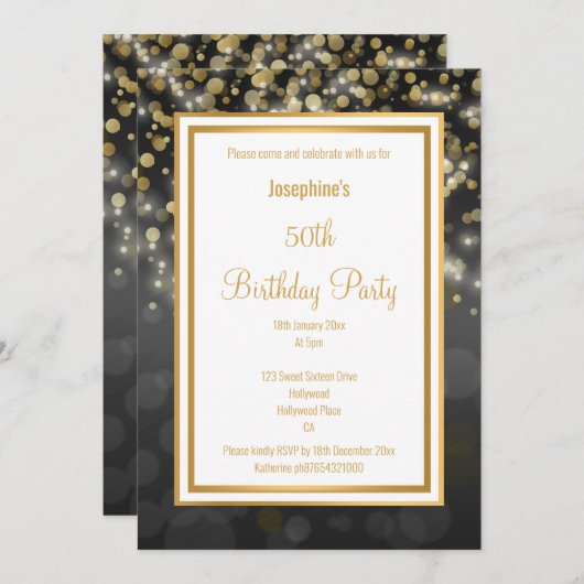 LUXE BLACK GOLD ANNIVERSAIRE INVITATION (Devant / Derrière)