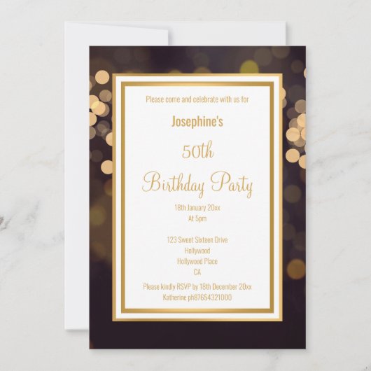 LUXE BLACK GOLD BUBLES ANNIVERSAIRE INVITATION (Devant)