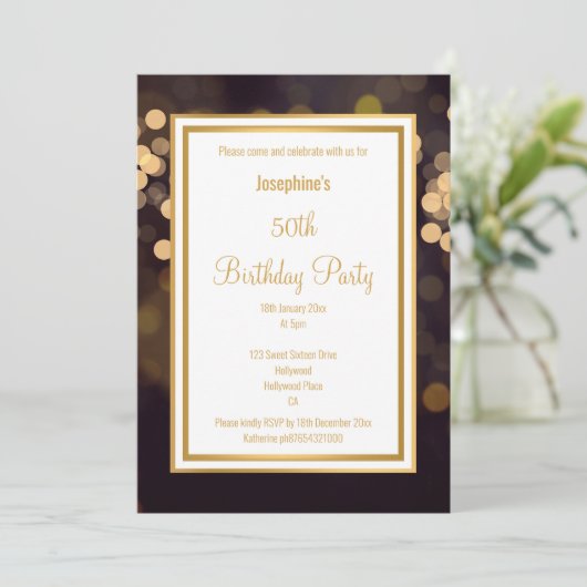 LUXE BLACK GOLD BUBLES ANNIVERSAIRE INVITATION (Debout devant)