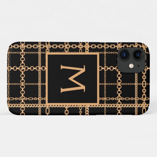 Luxe Black Gold Chain Pattern Monogram Case-Mate iPhone Case (Achterkant (horizontaal))