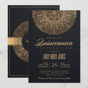 LUXE BLACK GOLD CLASSIC MANDALA QUINCEANERA KAART