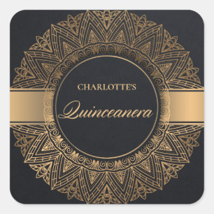 LUXE BLACK GOLD CLASSIC  MANDALA QUINCEANERA VIERKANTE STICKER