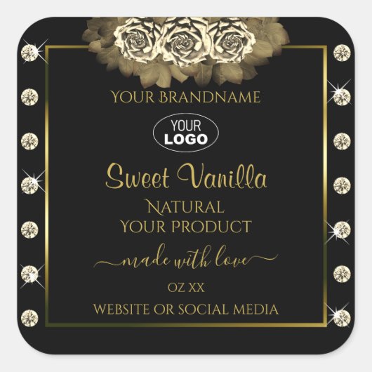 Luxe Black Gold Étiquettes Rose Bijoux Logo (Devant)