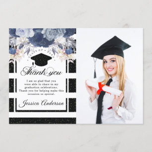 Luxe Black Gold Graduation Carte de remerciements