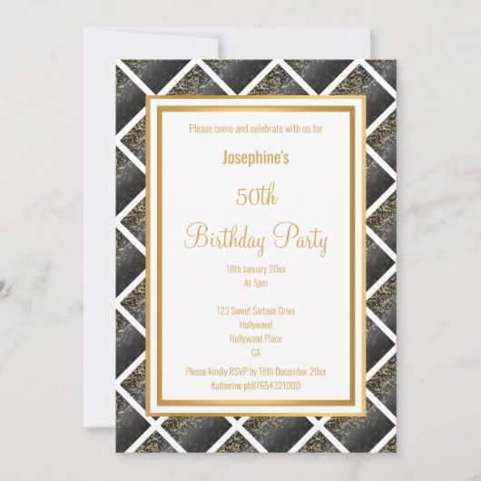 LUXE BLACK GOLD GRID 2 ANNIVERSAIRE INVITATION (Devant)