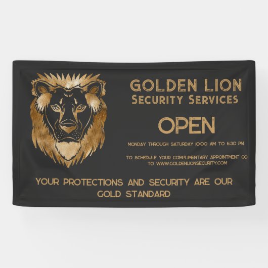 Luxe Black Gold Lion Business Logo Open Spandoek (Horizontaal)