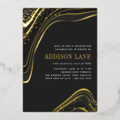 Luxe Black & Gold Liquid Marble Graduation Party Folie Uitnodiging (Voorkant)
