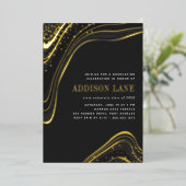 Luxe Black & Gold Liquid Marble Graduation Party Folie Uitnodiging (Staand Voorkant)