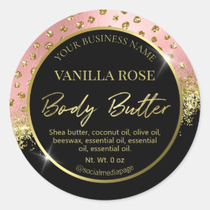 Luxe Black Gold Pink Confetti Étiquettes de beurre