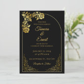 Luxe Black Gold Royal Wedding Invitation Kaart (Staand voorkant)