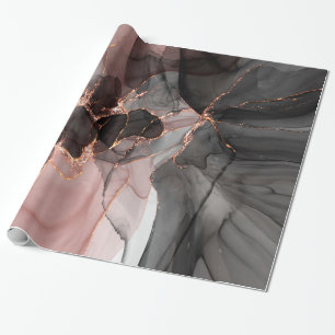 LUXE BLACK PINK FLOATING ROOS WRAPPING PAPIER