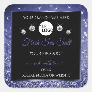 Luxe Black Royal Blue Glitter Product Label Logo