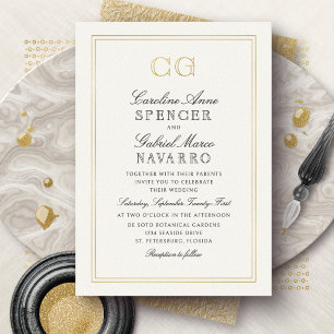 Luxe Black Tie Monogram Bruiloft Folie Uitnodiging