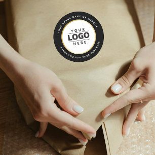 Luxe Black White Gold Stroke Business Logo Ronde Sticker