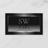 Luxe Black White Gradient Silver Lijst Monogram Visitekaartje (Voorkant)