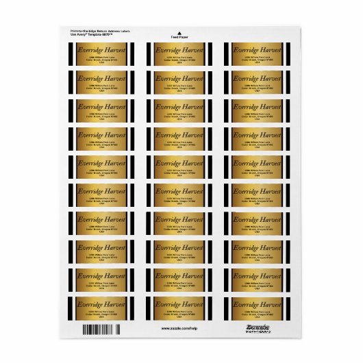Luxe Black & White Stripes with Gold Accent Label (Full Sheet)
