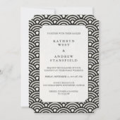 Luxe Black + White Wave Pattern Wedding Invitation Kaart (Voorkant)