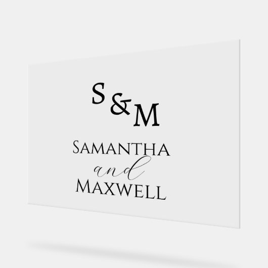 Luxe BlackWedding Monogram Acryl Bord (Hoek)