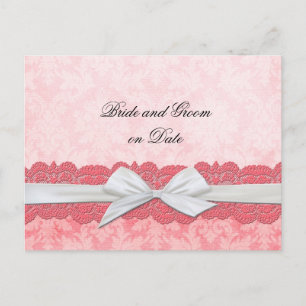 Luxe Blanc Ruban rose Damas Enregistrer la carte d