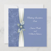 Luxe Blauw Bloemenlint Damask Bruiloft Uitnodigen Kaart (Achterkant)