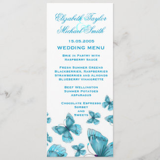 Luxe Blauw Elegant Vlinder Bruiloft Menu