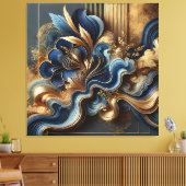 Luxe blauw en goud Abstract doek | moderne muur Canvas Afdruk (Insitu (Woonkamer))