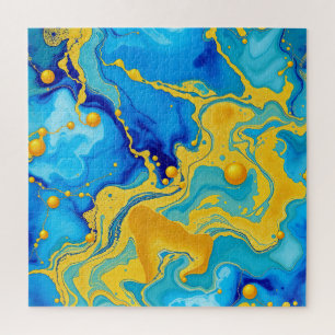 Luxe Blauw en Goud Alcohol Inkt Abstract Legpuzzel