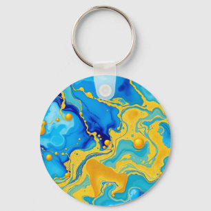 Luxe Blauw en Goud Alcohol Inkt Abstract Sleutelhanger