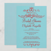 Luxe blauw en Rode Bridal Shower-uitnodigingen Kaart (Voorkant / Achterkant)
