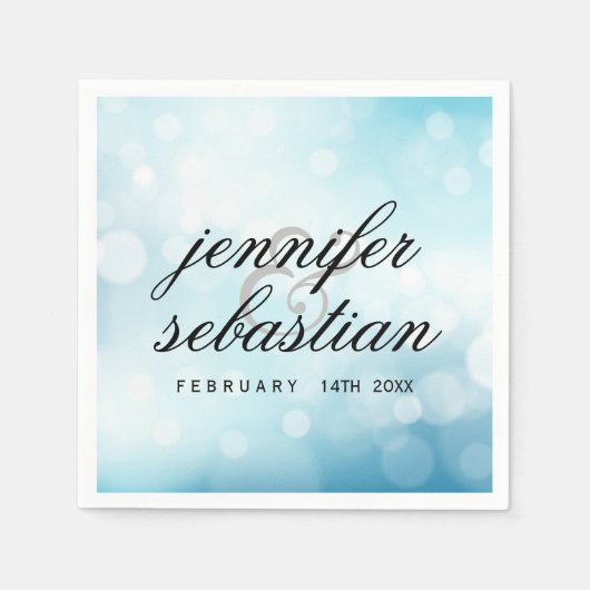 Luxe Blauw glitter bokeh BRUILOFT MONOGRAM Servet (Voorkant)