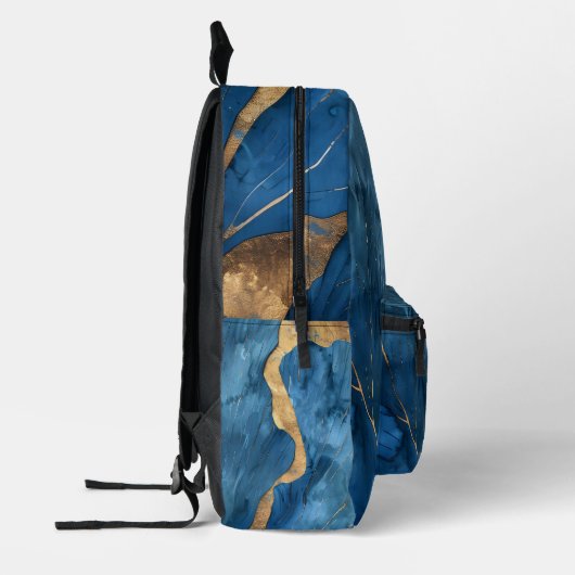 Luxe Blauw & Goud Abstract Leaf Rugzak (Links)
