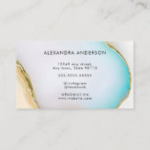 Luxe blauw goud agaat marmeren opaal script visitekaartje (Achterkant)