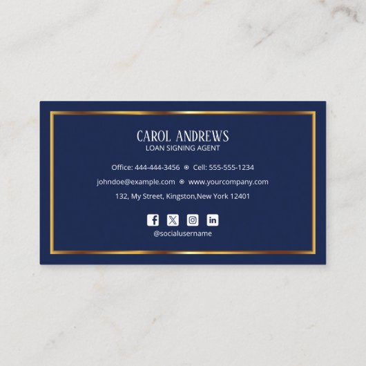 Luxe Blauw Goud Lening Signing Agent Notaris Openb Visitekaartje (Achterkant)