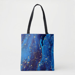 Luxe Blauw Goud Marmeren Textuur Draagtas