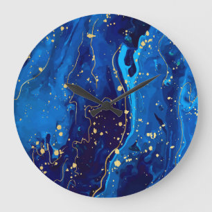 Luxe Blauw Goud Marmeren Textuur Grote Klok