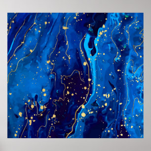 Luxe Blauw Goud Marmeren Textuur Poster