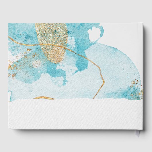 Luxe Blauw Goud Waterverf Abstract Bruiloft Gastenboek (Achterkant)